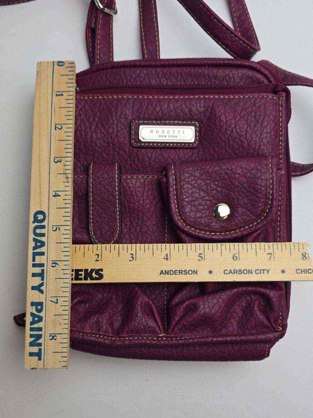 Rosetti Vintage Faux Leather Crossbody Bag - Burgundy Pebbled Utility Purse Y2K - Picture 6 of 8
